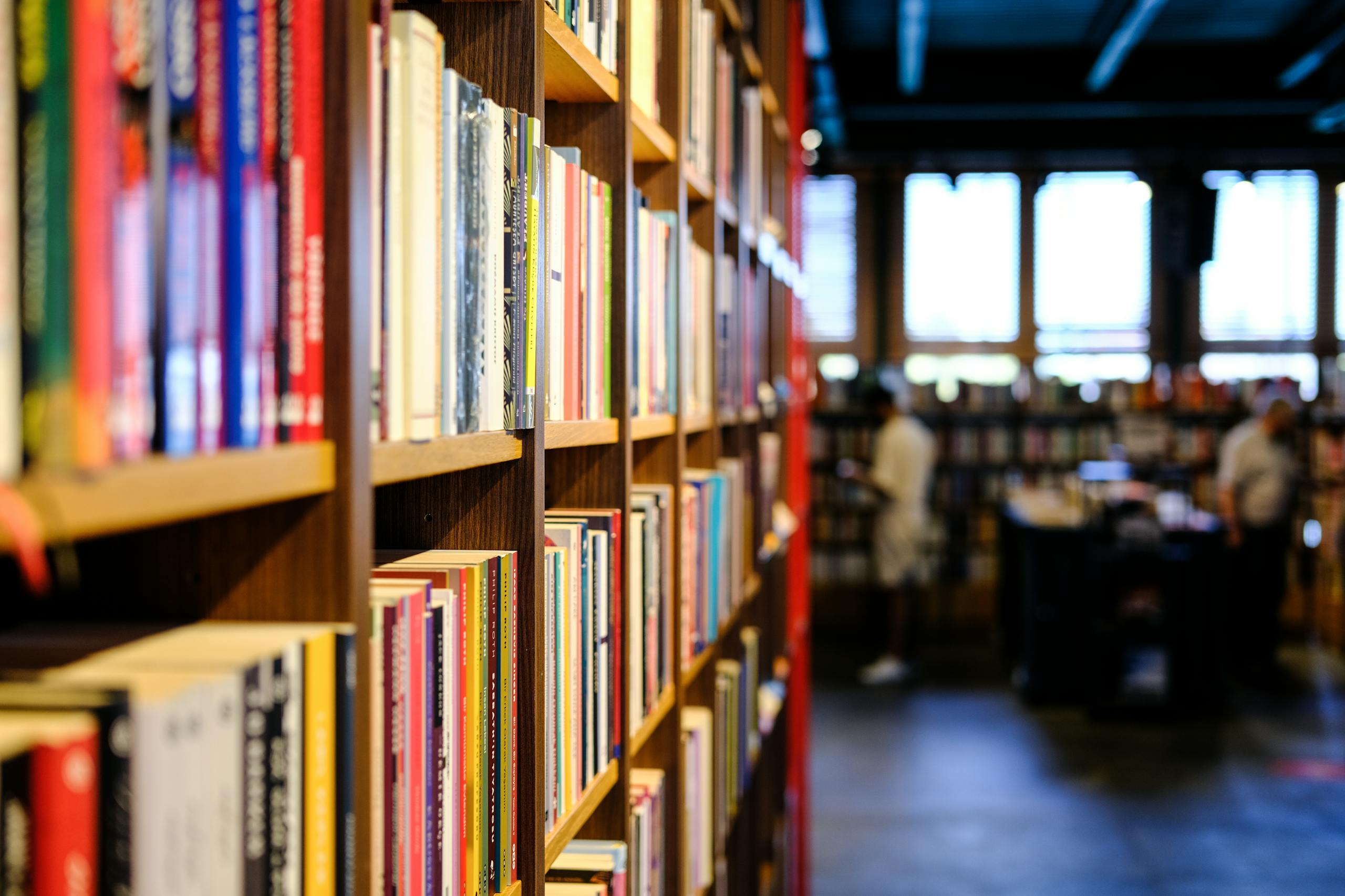 Explore a vibrant bookshelf in an Istanbul library, perfect for literature lovers.