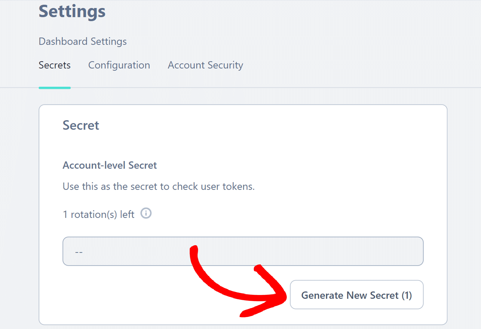 Get New Secret Key button